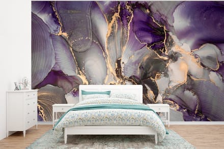 Behang - Fotobehang Goud - Paars - Marmer - Breedte 295 cm x hoogte 220 cm