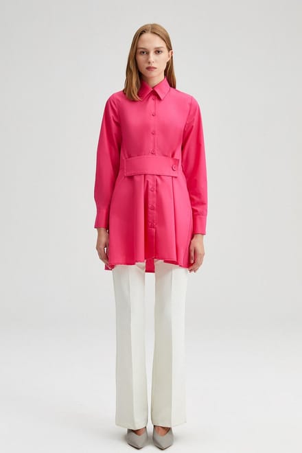 Touché Privé - Poplin blouse met riem - Fuchsia - Dames