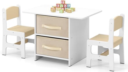 Kindertafel met 2 Stoelen - Knutsel- en Eettafel Set met Opbergvakken
