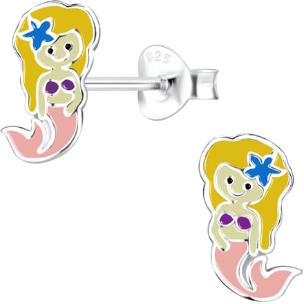 Joy|S - Zilveren zeemeermin oorbellen - met roze staart - sterling zilver 925 - kinderoorbellen