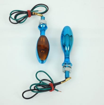 Mini knipperlicht Vicma LED 12V aluminium verchroomd blauw langwerpig voor motor 4599 Nieuw