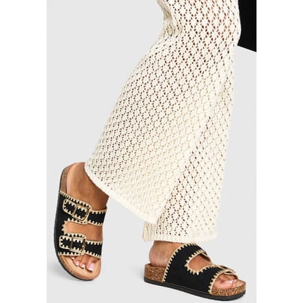 boohoo Dames Contrasterende stikseldetail dubbele gesp slides | Zwart | Maat: 36