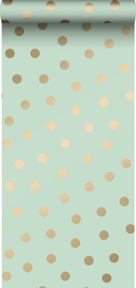 ESTAhome behang stippen vergrijsd mintgroen en goud - 53 cm x 10.05 m - 139245