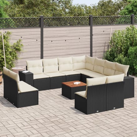 vidaXL - 12-delige - Loungeset - met - kussens - poly - rattan - zwart