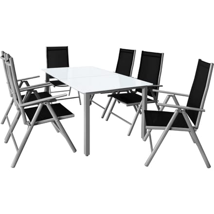 Casaria Tuinset Bern – 6 inklapbare Stoelen – 1 Tafel Aluminium – Zilver