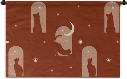Wandkleed - Wanddoek - Sterren - Kat - Design - 60x40 cm - Wandtapijt