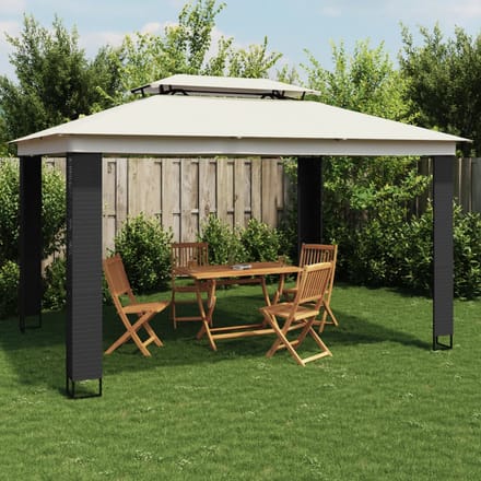 vidaXL - Prieel - met - dubbel - dak - 3,94x2,96 - m - staal - crèmekleurig