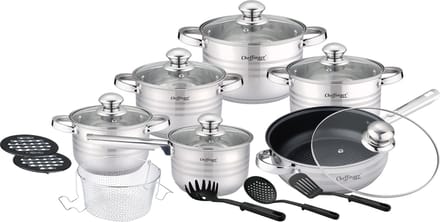Cheffinger Pannenset - 18-delig - Zilver - RVS - Kookpannen - Inductie