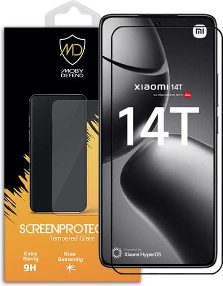 MobyDefend Screenprotector - Geschikt voor Xiaomi 14T - Screensaver Met Zwarte Randen - Gehard Glas