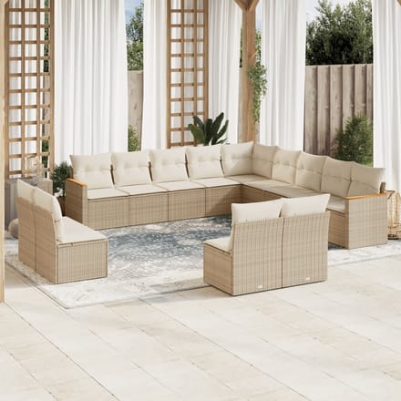 vidaXL - 13-delige - Loungeset - met - kussens - poly - rattan - beige