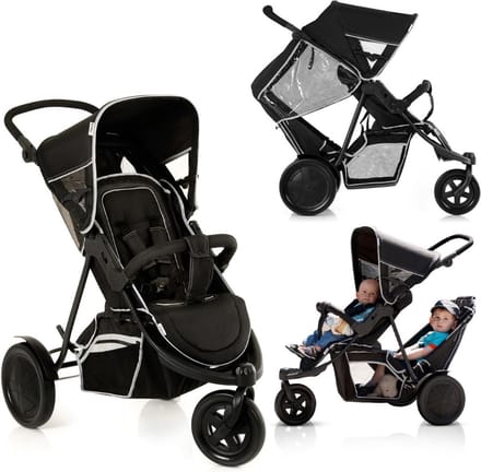 White-Label® Duo Kinderwagen - Buggy - Tweeling - Wandelwagen - Zwart