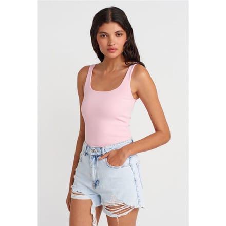 Geribbeld vierkant decolleté mouwloos blouse