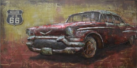 Schilderij - Metaalschilderij - Oldtimer route 66, 140x70cm
