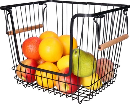 5Five Draadmand/opbergmand met handvat - stapelbaar - zwart - 33 x 26 x 26 cm