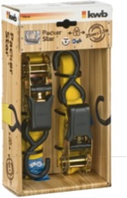 KWB Spanband met Ratel en 2 Haken 2,5 m x 25 mm Set van 2