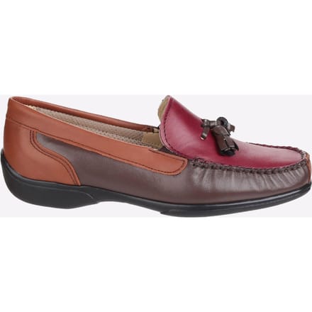 Cotswold Biddlestone Leren Dames Loafers In Kastanjebruin/Tan/Wijnrood