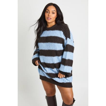 boohoo Dames Plus chunky gebreide oversized trui met ronde hals | Blauw | Maat: Small