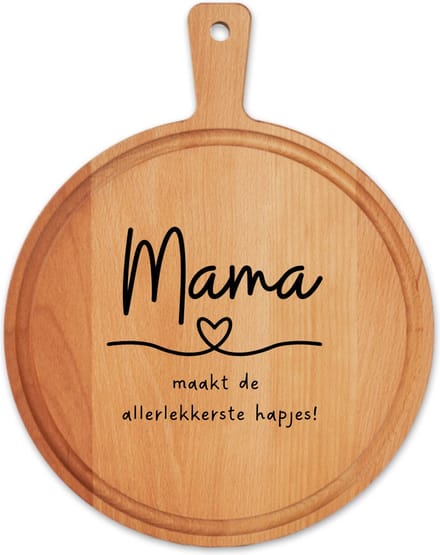 JMWOODS - MAMA maakt de Allerlekkerste Hapjes - Borrelplank - Serveerplank - Tapasplank - Gepersonaliseerd - Hapjes - Cadeau tip!