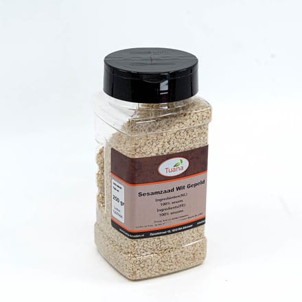 Tuana Kruiden - Sesamzaad Wit Gepeld - Strooibus 170 Gram - MP-S-0009