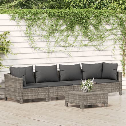 vidaXL - 5-delige - Loungeset - met - kussens - poly - rattan - grijs