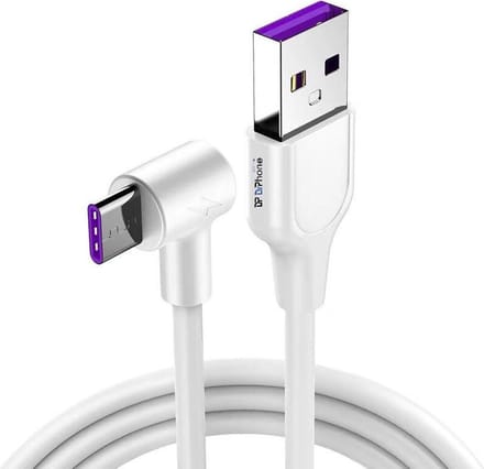 DrPhone D10 - 90° Haakse USB-C oplaadkabel - 5A Super charge - 1 Meter - Wit