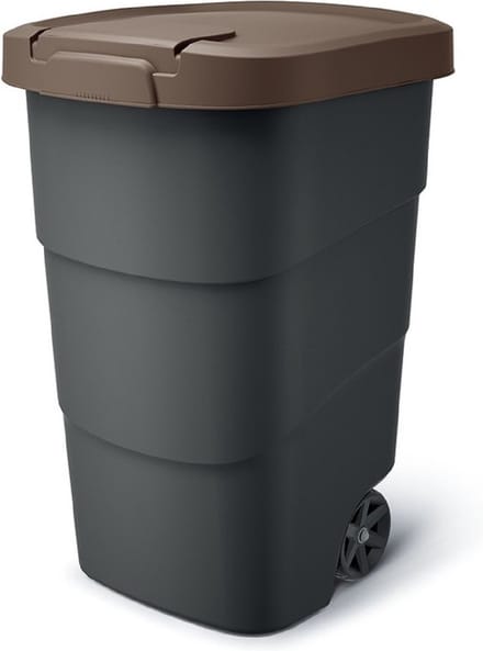 Prosperplast - Wheeler - Grote Afvalbak met wielen 110L - Bruin / Kunststof