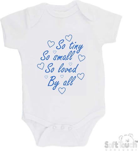 100% katoenen Romper "So Tiny So small So loved By all" Jongens Katoen Wit/blauw Maat 56/62