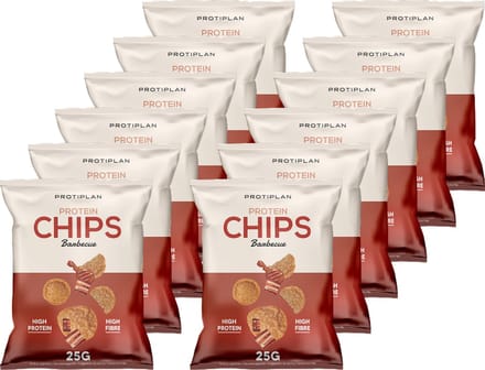 Protiplan - Protein Chips Barbecue - 12 stuks - 12 x 25 g - Low carb snack - Eiwitrepen