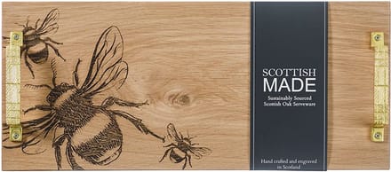 Serveerplank Bijen met Goudkleurige Handvatten - 45x20 - Eikenhout - Scottish Made