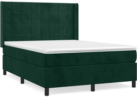 vidaXL - Boxspring - met - matras - fluweel - donkergroen - 140x190 - cm