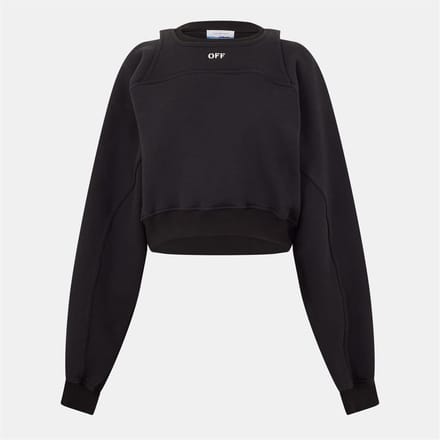 Dames Off White Cropped Relaxed Fit Crewneck Sweatshirt in Zwart/Wit