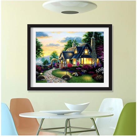 Peinture diamant 5D au point de croix « Dream House » avec strass ronds 20X30CM white