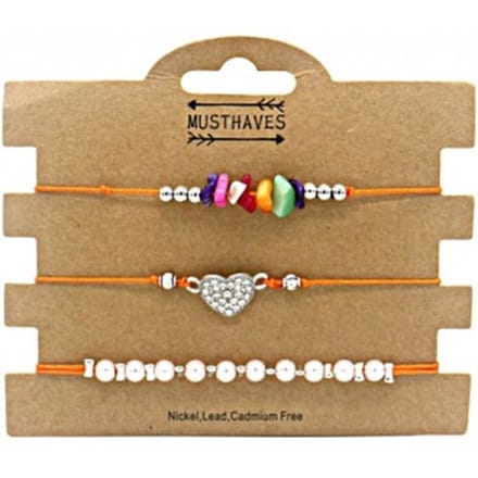 Set Armbanden - Pull Tie - Verstelbaar - Hartje - 3 Stuks - Oranje- Musthaves