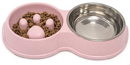 Dubbele Slow Feeder Hondenbak met Antislip en Verhoogd Ontwerp voor Katten en Honden