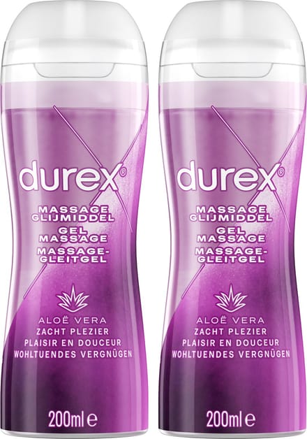 Durex - Massage Olie en Glijmiddel - 2-in-1 - Aloë Vera - 200ml x2