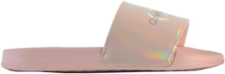 Kinderslippers met jeanslook en logo-print – Pool Slide