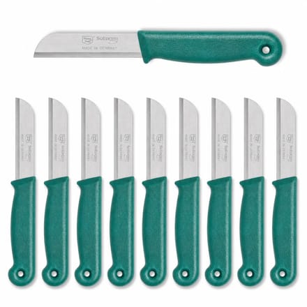 Solingen Schilmesje – RVS Glad – 16 cm met Blade Cover – Donker Groen – 10 Stuks