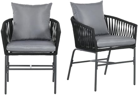 Sweiko Tuinstoel - Set van 2 - Met kussens - Metalen frame - Zwart + grijs