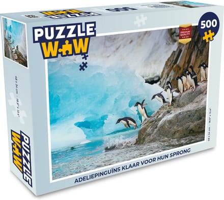 Puzzel Adeliepinguïns klaar voor hun sprong - Legpuzzel - Puzzel 500 stukjes