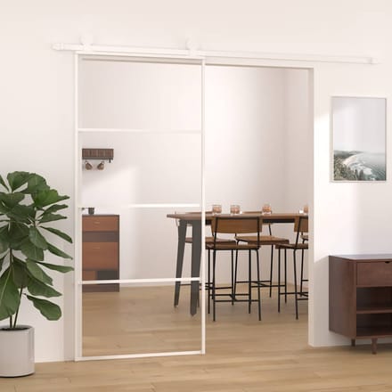 vidaXL - Schuifdeur - 90x205 - cm - ESG-glas - en - aluminium - wit