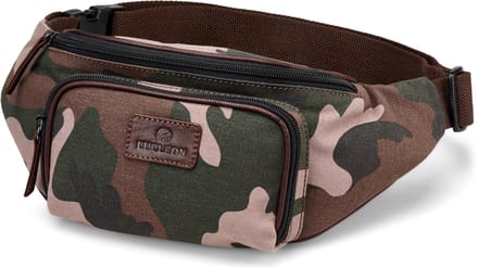 Camouflage heuptas van canvas en buffelleer met bladpatroon