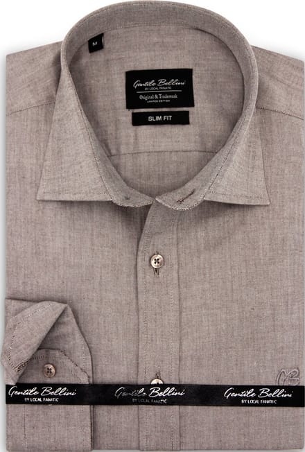 Heren Overhemd - Slim Fit - Plain Oxford Shirts - Bruin/Grijs - Maat M