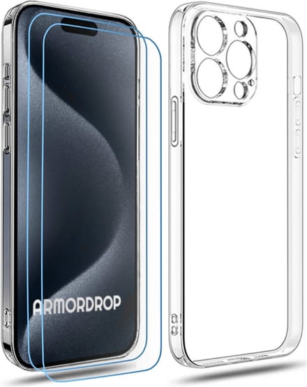 ArmorDrop Transparant Hoesje Inclusief 2x Screenprotector Geschikt Voor iPhone 15 Pro Max