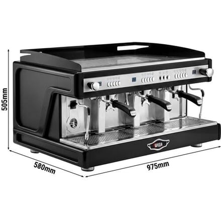 WEGA Airy - Portafiltermachine - 3 groepen - 5.6 kW - met 2 melkopschuimers & heet water - Zwart