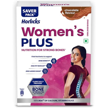 Horlicks Women's Plus Chocolade Gezondheidsdrank 400g Navulverpakking voor Sterke Botten Met Calcium Vitamine D K2 white