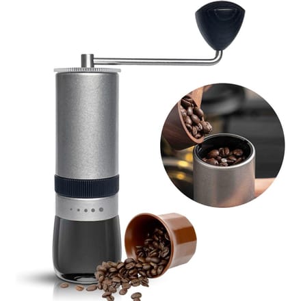 Moulin à café manuel en acier inoxydable CNC, 5 réglages réglables, portable argenté