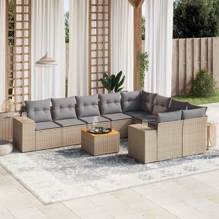 vidaXL - 10-delige - Loungeset - met - kussens - poly - rattan - beige