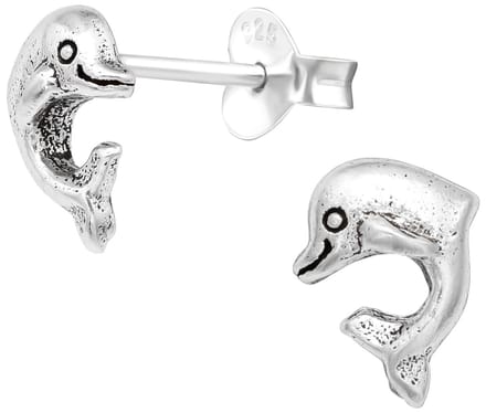 Joy|S - Zilveren dolfijn oorbellen - 7 x 6 mm - geoxideerd - kinderoorbellen