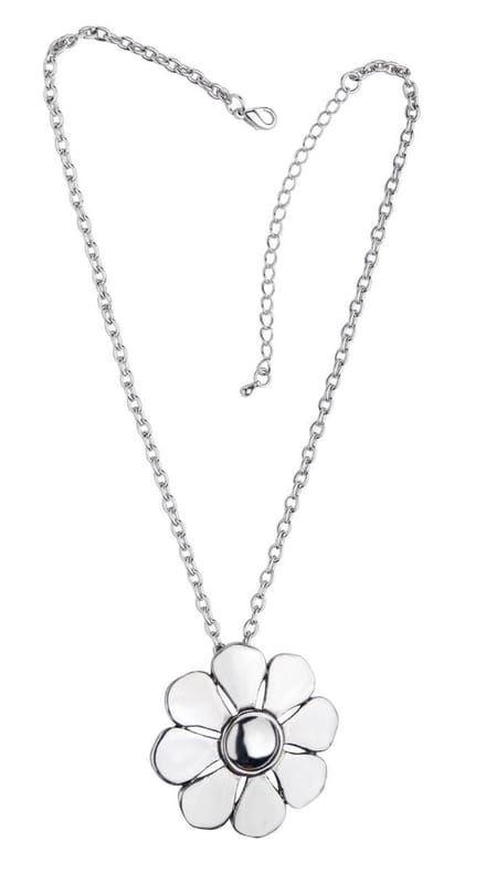 Behave - korte damesketting - bloem hanger - glanzend zilverkleurig