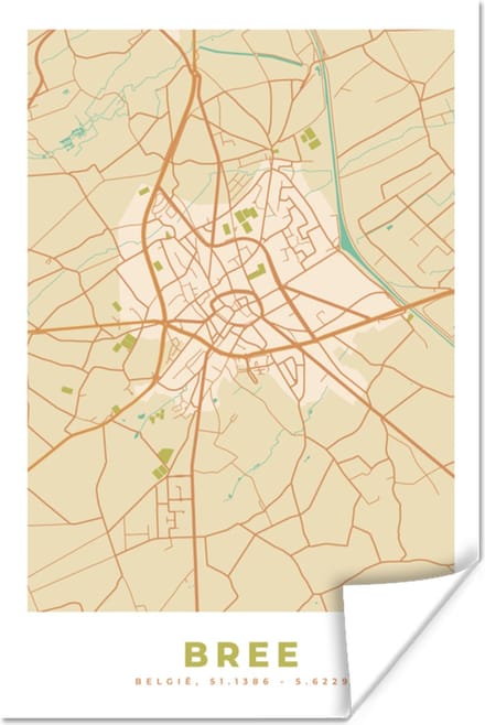Poster Plattegrond - Kaart - Bree - Vintage - Stadskaart - 40x60 cm